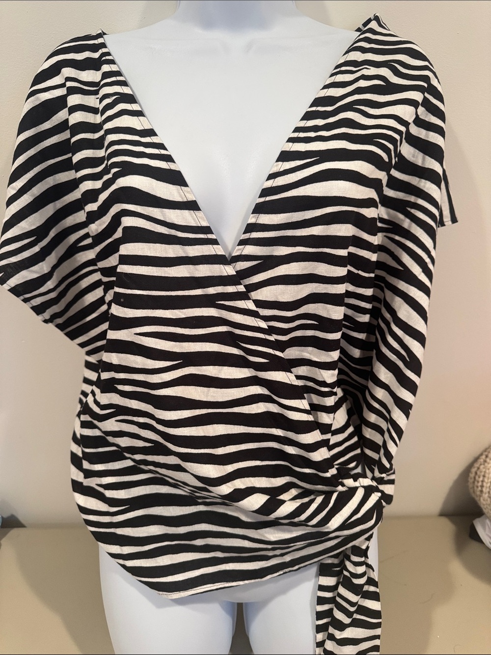 Black & White Zebra Wrap V-Neck Women's Top